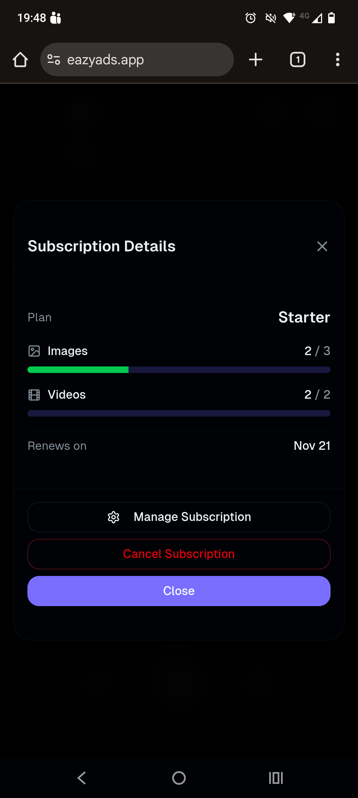 Screen 10: Subscription Details