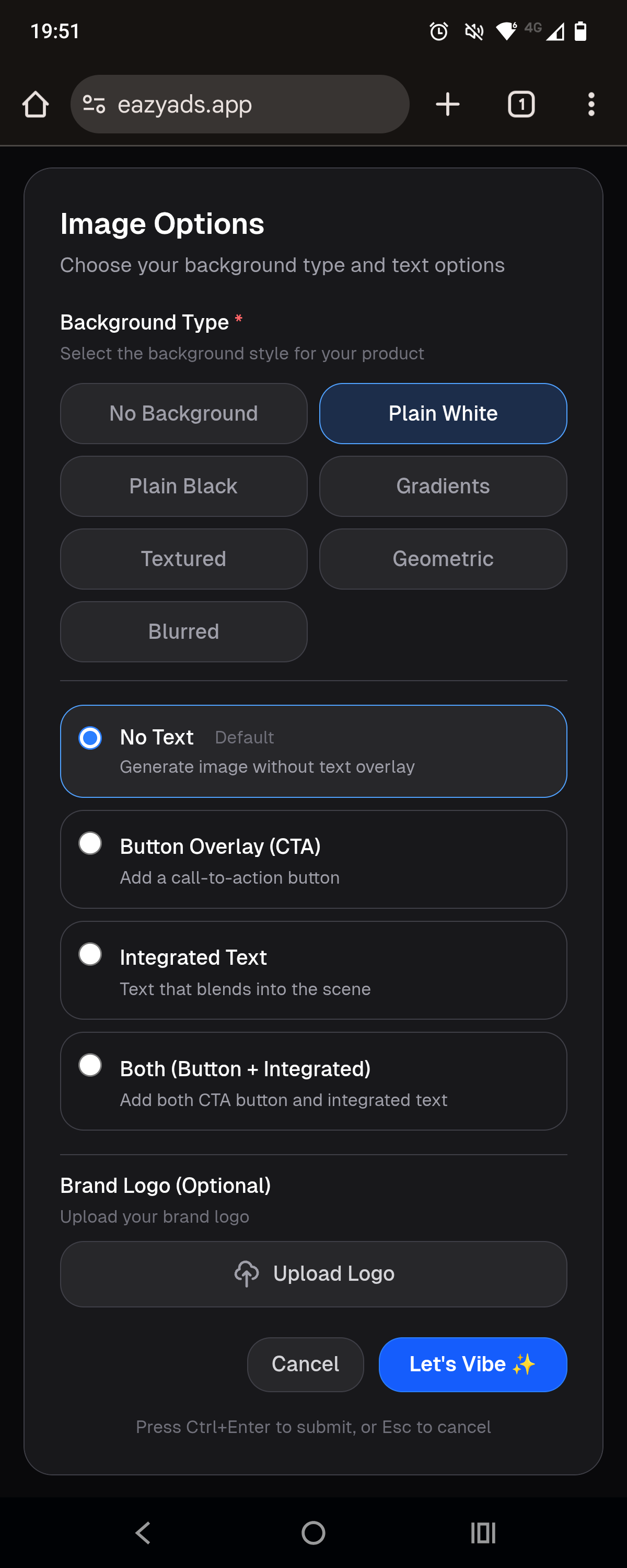 Screen 3: Image Options - Background Types