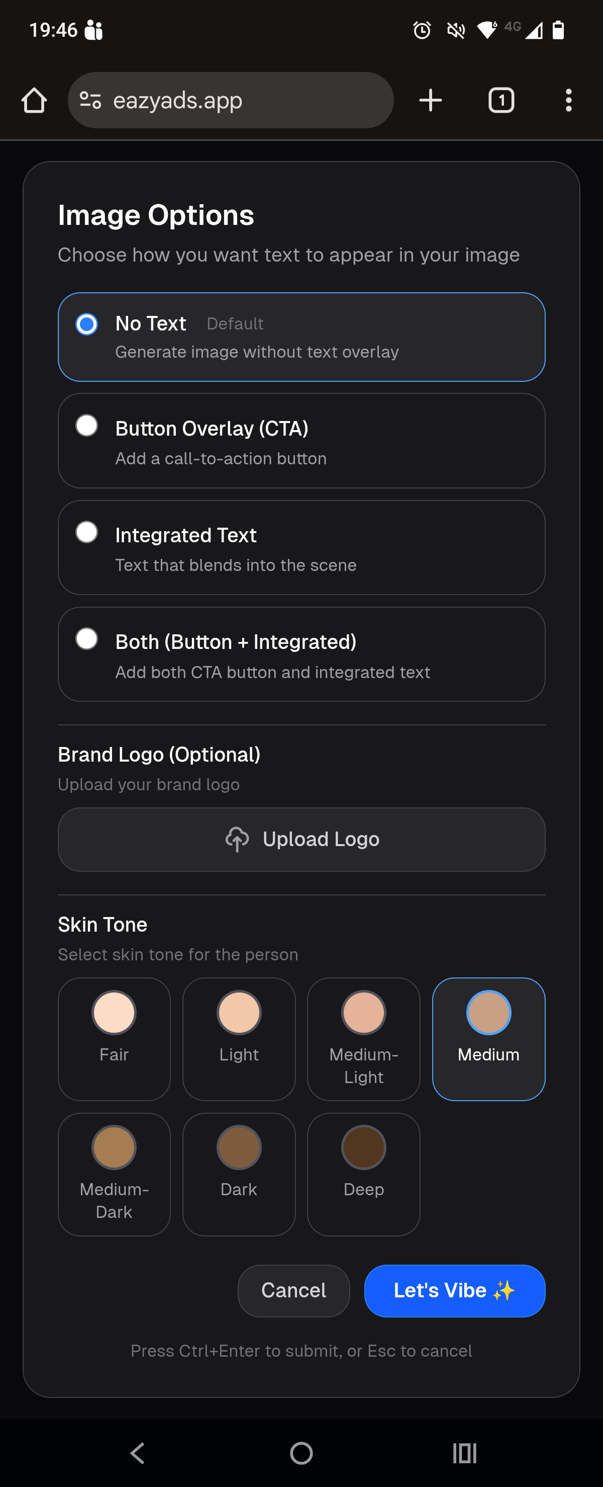 Screen 4: Image Options - UGC with Skin Tone