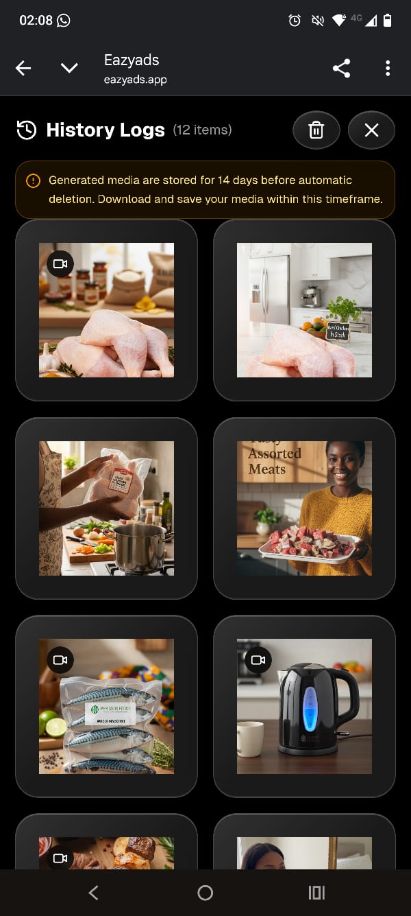Screen 8: History Logs - Grid View